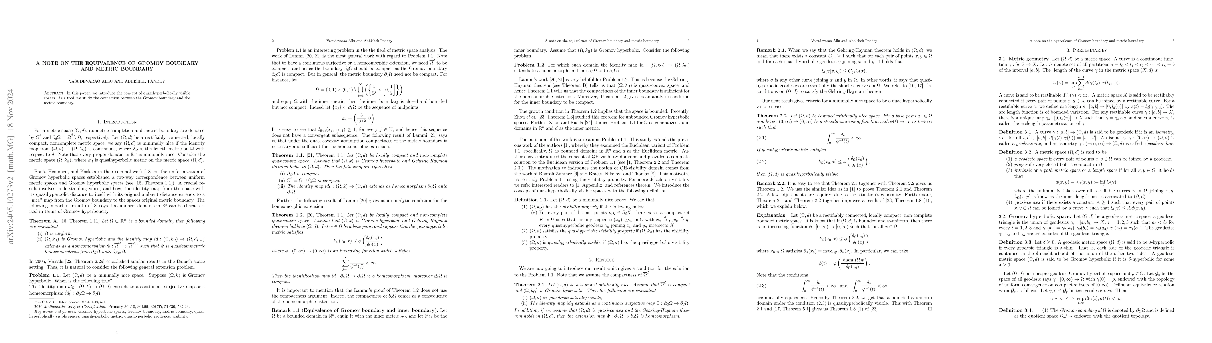 Thumbnail for A note on the equivalence of Gromov boundary and metric boundary