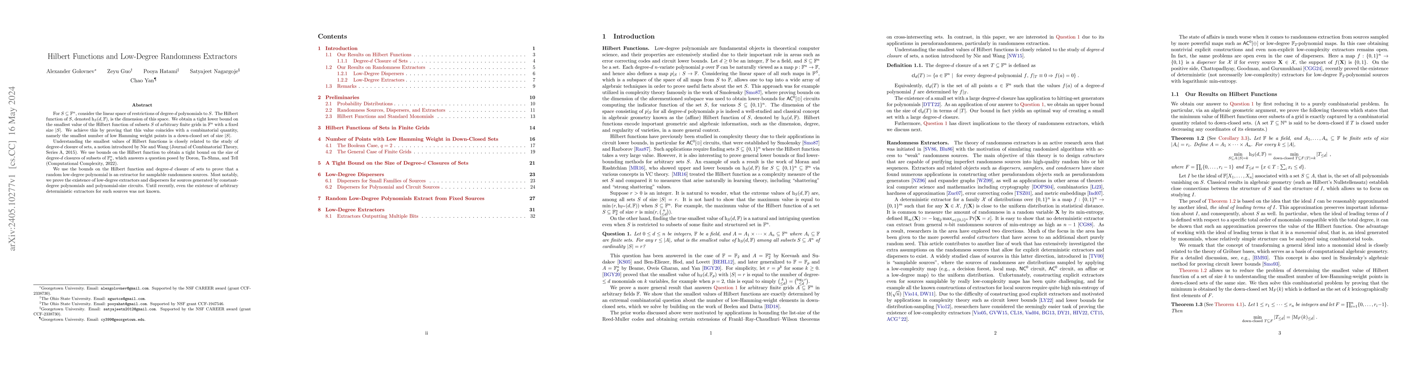 Thumbnail for Hilbert Functions and Low-Degree Randomness Extractors