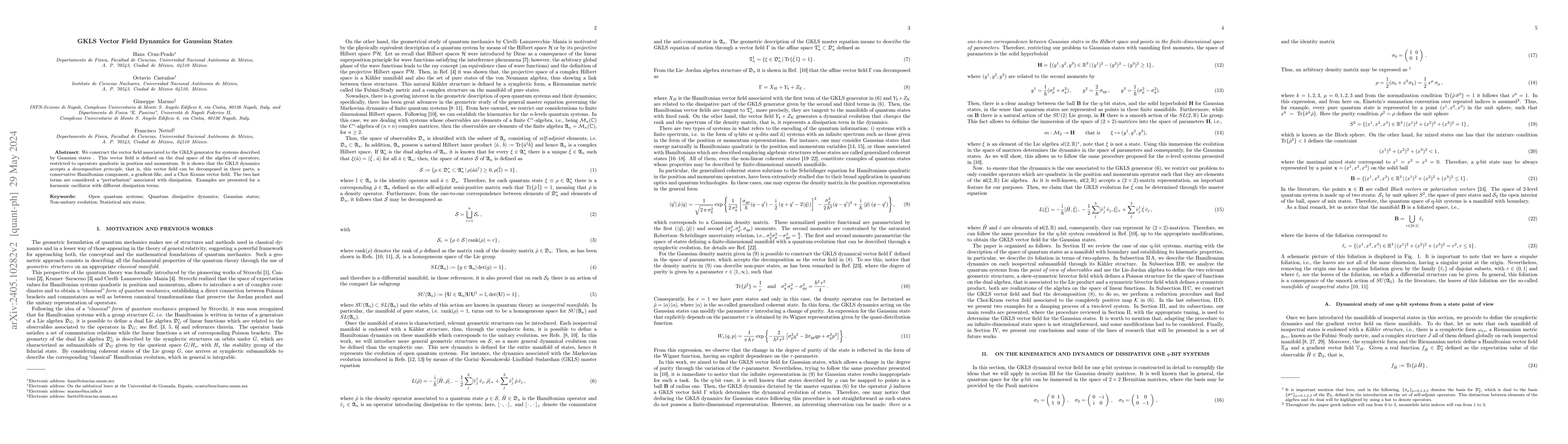 Thumbnail for GKLS Vector Field Dynamics for Gaussian States