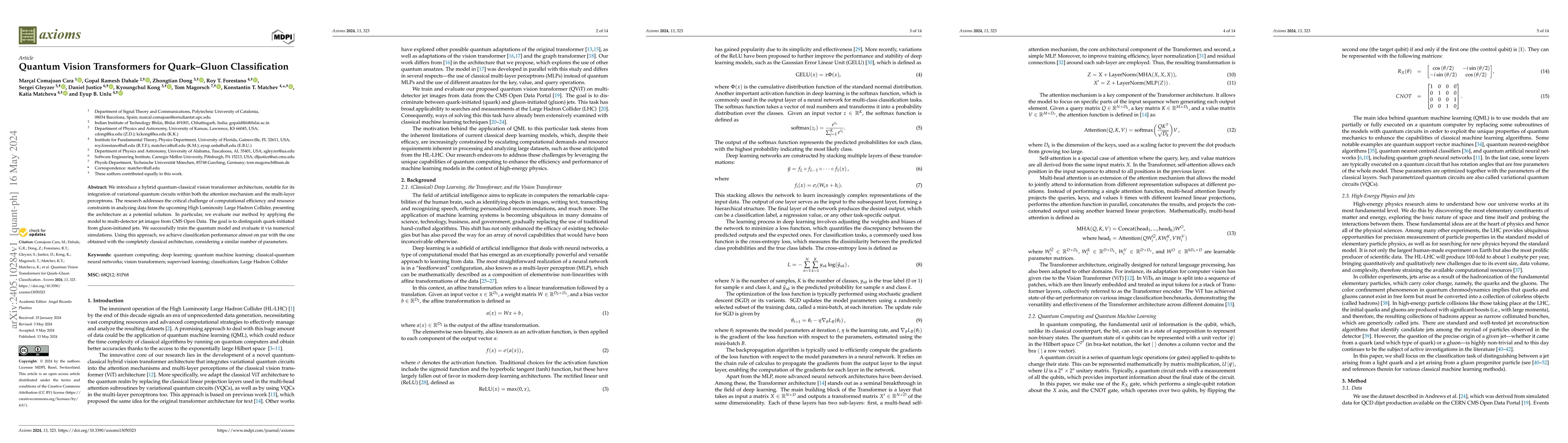 Thumbnail for Quantum Vision Transformers for Quark-Gluon Classification