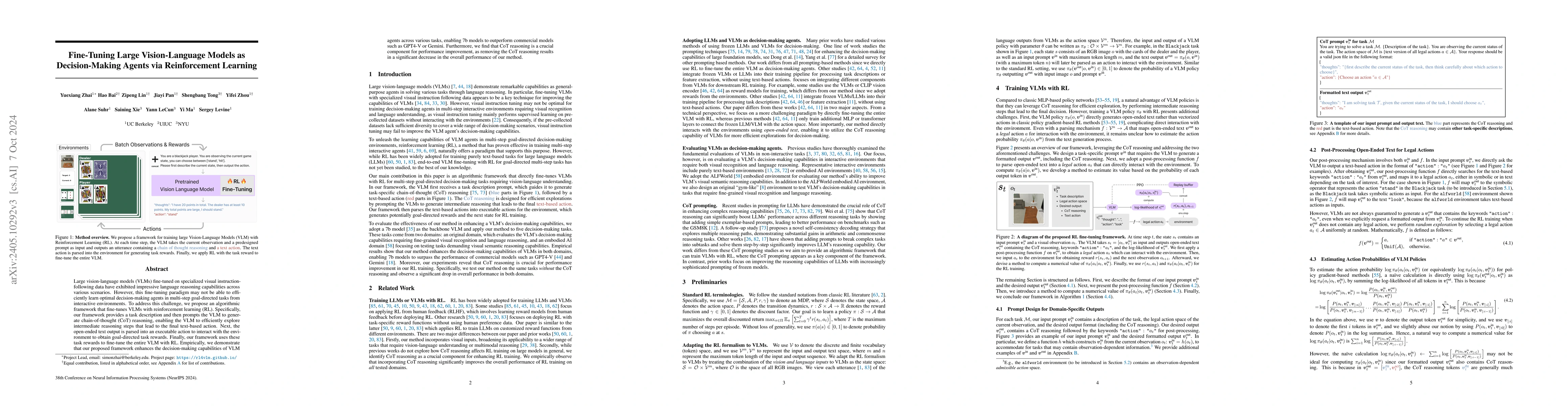 Thumbnail for Fine-Tuning Large Vision-Language Models as Decision-Making Agents via
  Reinforcement Learning