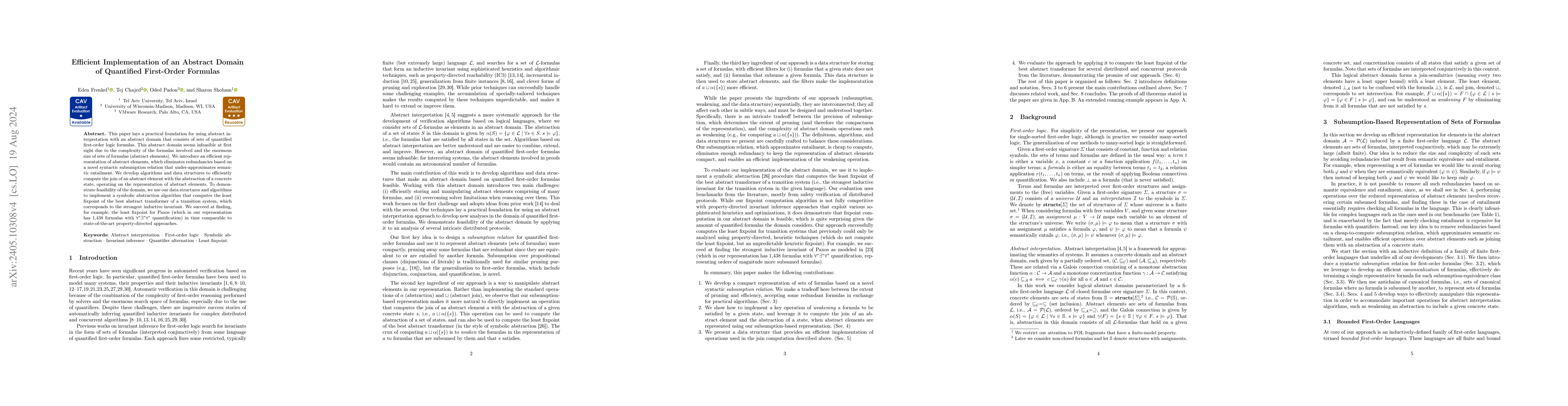 Thumbnail for Efficient Implementation of an Abstract Domain of Quantified First-Order
  Formulas