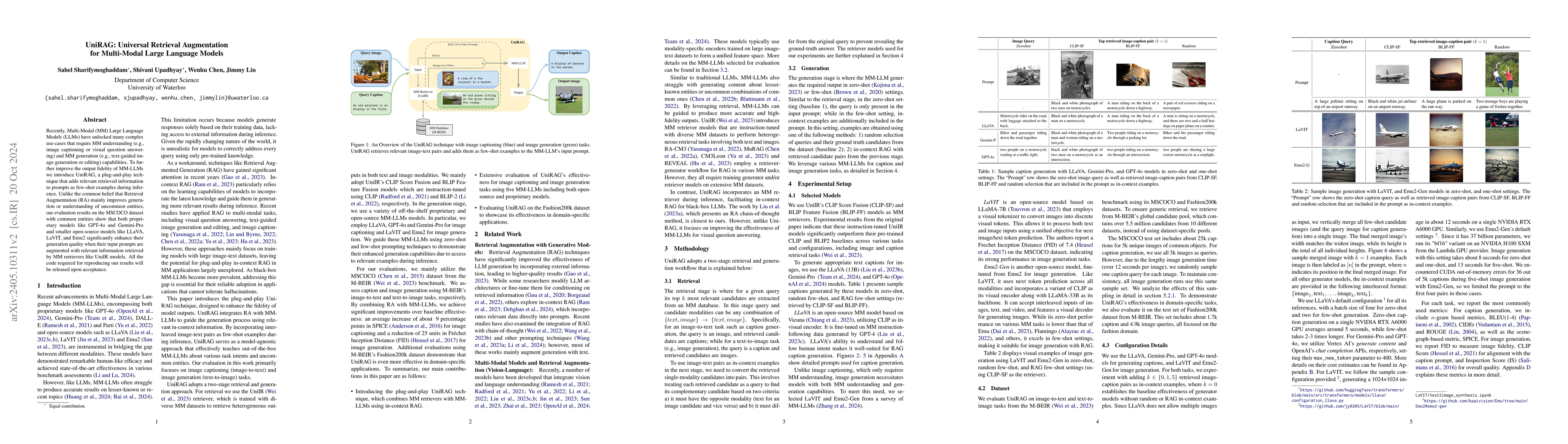 Thumbnail for UniRAG: Universal Retrieval Augmentation for Multi-Modal Large Language
  Models