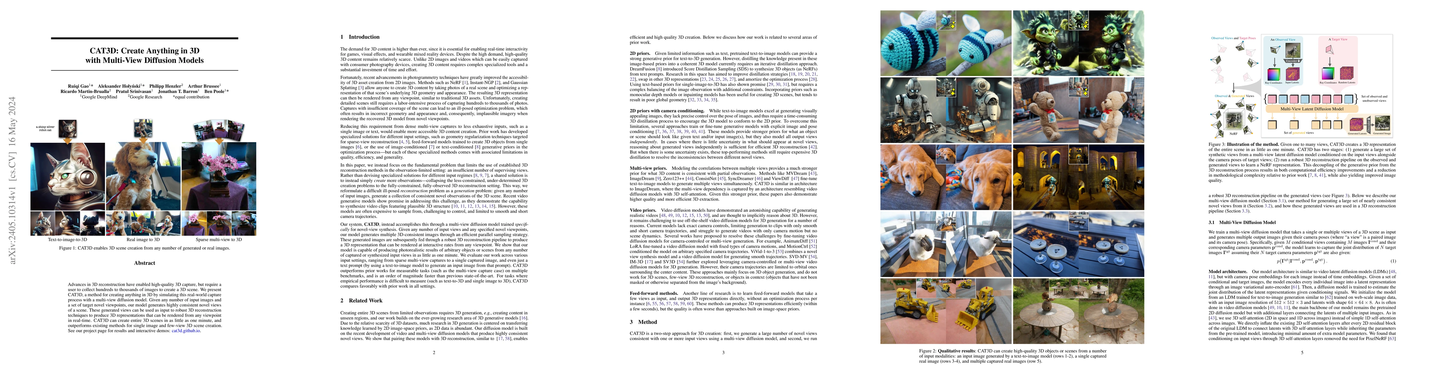 Thumbnail for CAT3D: Create Anything in 3D with Multi-View Diffusion Models