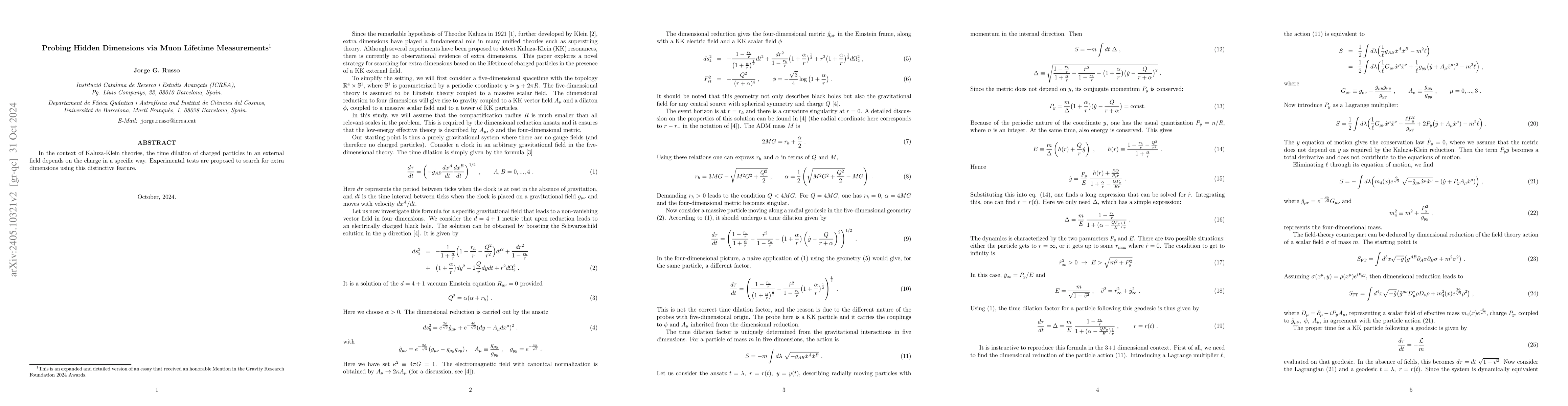 Thumbnail for Probing Hidden Dimensions via Muon Lifetime Measurements