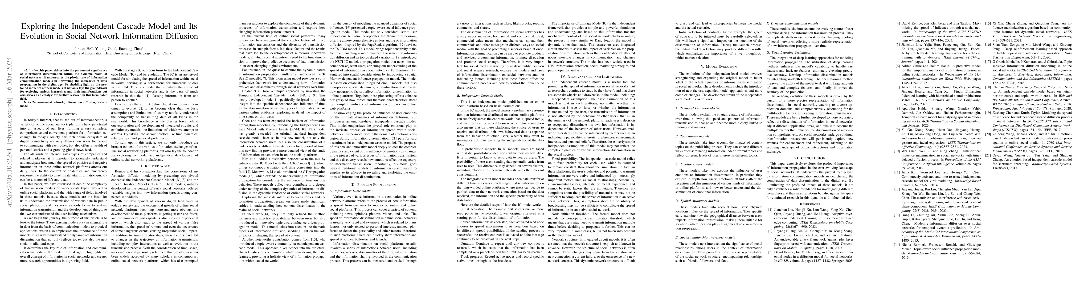 Thumbnail for Exploring the Independent Cascade Model and Its Evolution in Social
  Network Information Diffusion