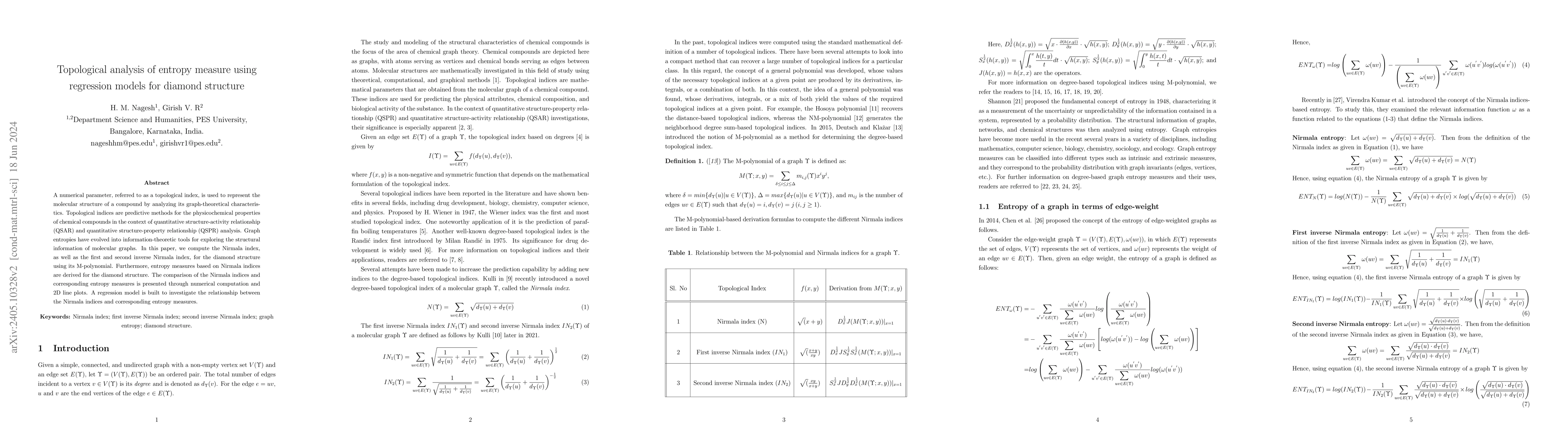 Thumbnail for Topological analysis of entropy measure using regression models for
  diamond structure