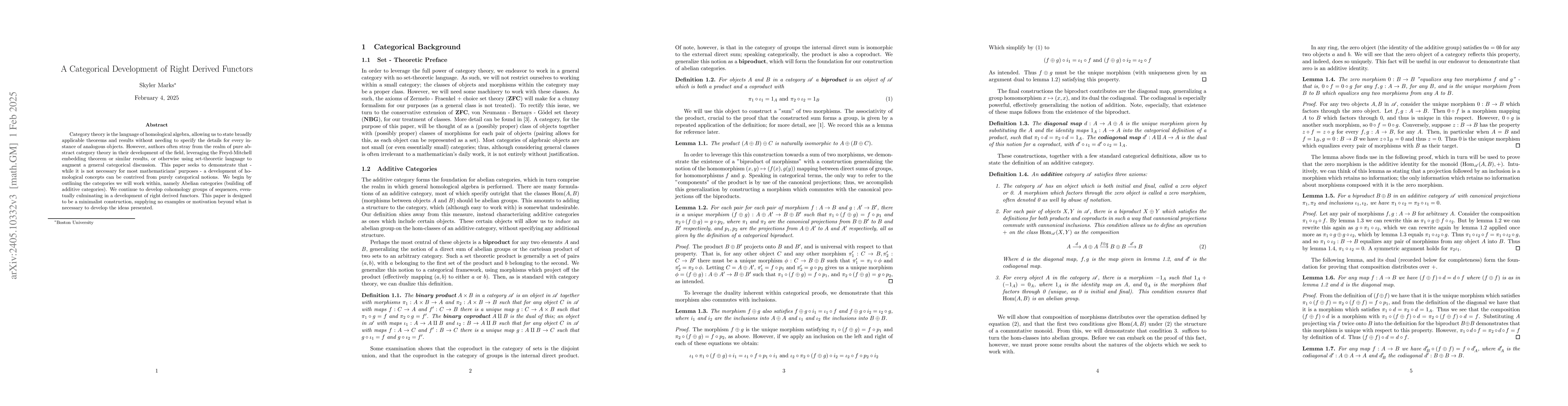 Thumbnail for A Categorical Development of Right Derived Functors
