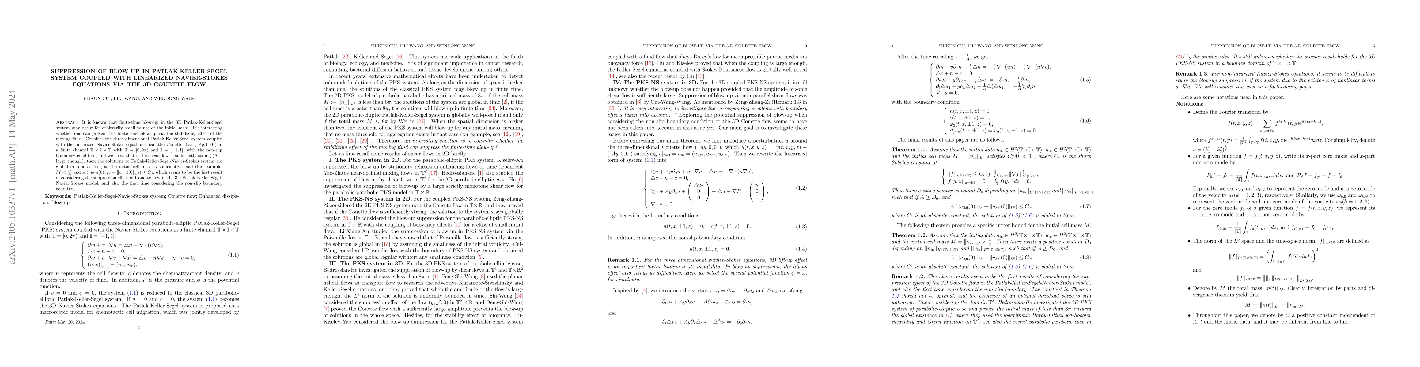 Thumbnail for Suppression of blow-up in Patlak-Keller-Segel system coupled with
  linearized Navier-Stokes equations via the 3D Couette flow