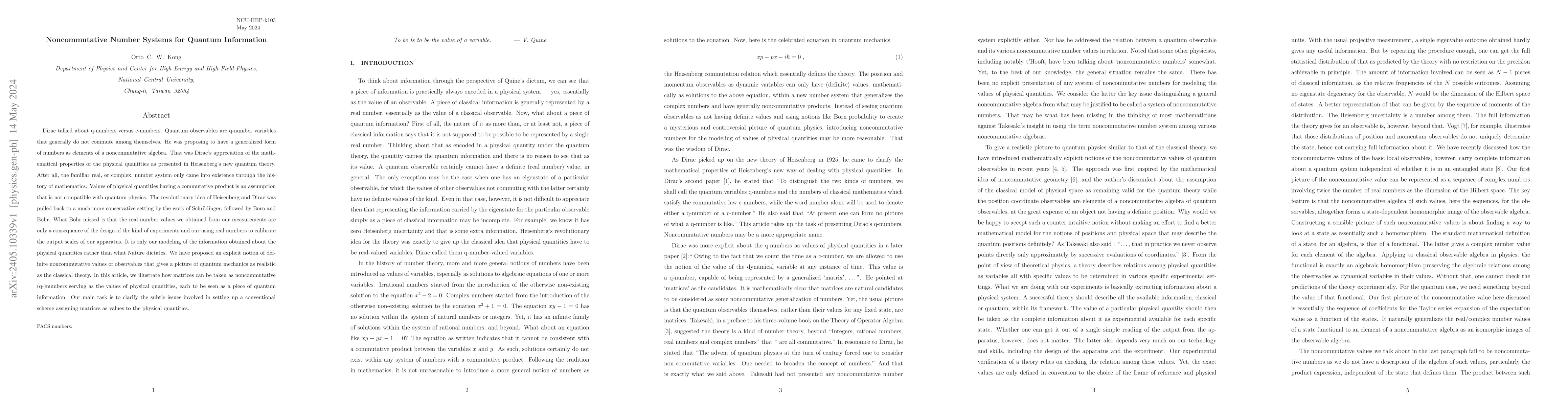 Thumbnail for Noncommutative Number Systems for Quantum Information