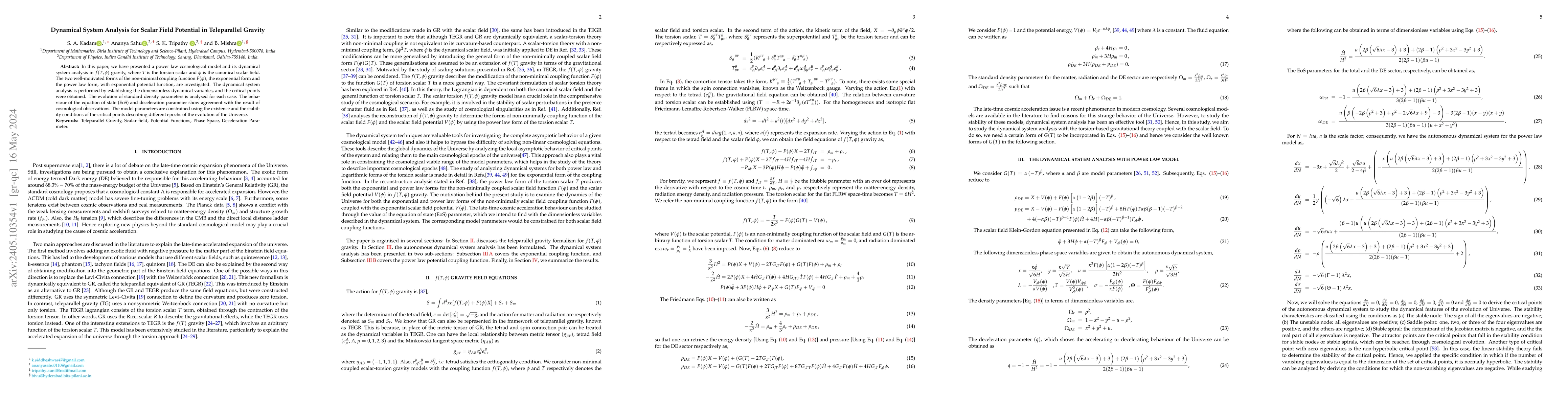 Thumbnail for Dynamical System Analysis for Scalar Field Potential in Teleparallel
  Gravity
