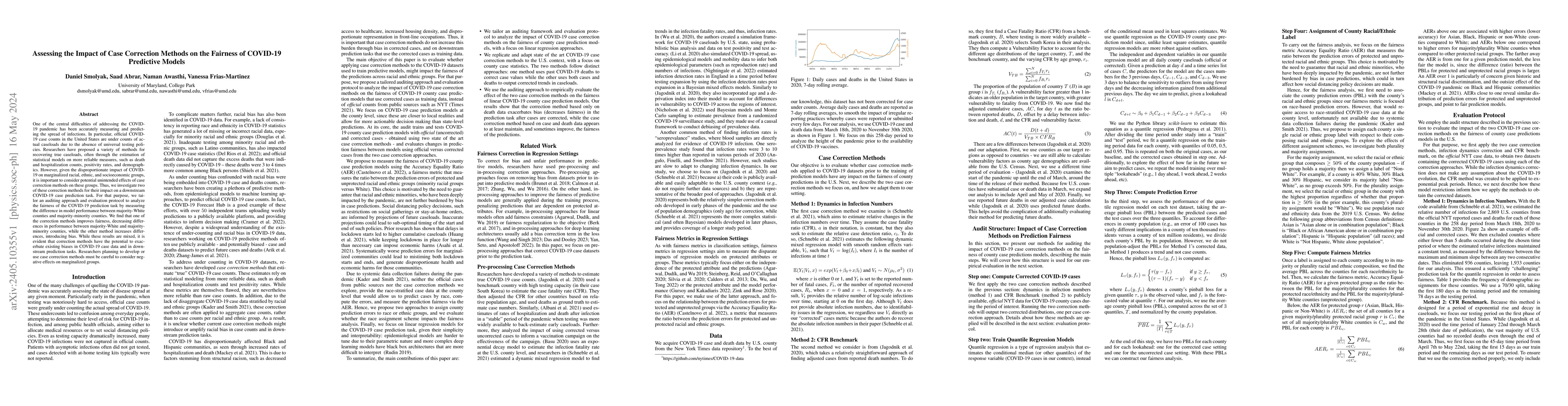 Thumbnail for Assessing the Impact of Case Correction Methods on the Fairness of
  COVID-19 Predictive Models