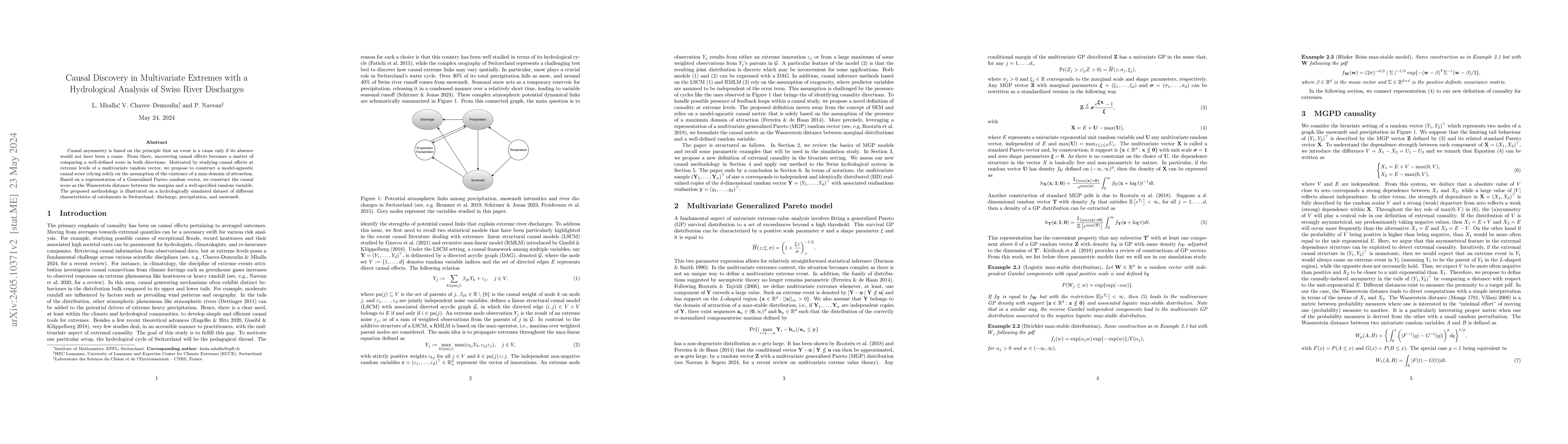 Thumbnail for Causal Discovery in Multivariate Extremes with a Hydrological Analysis
  of Swiss River Discharges