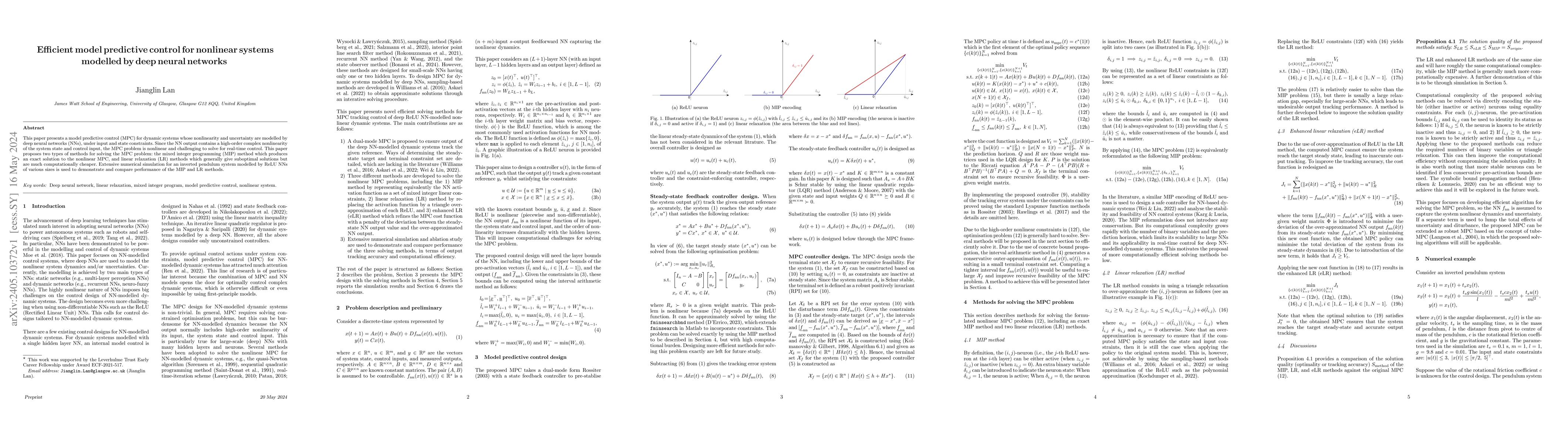 Thumbnail for Efficient model predictive control for nonlinear systems modelled by
  deep neural networks