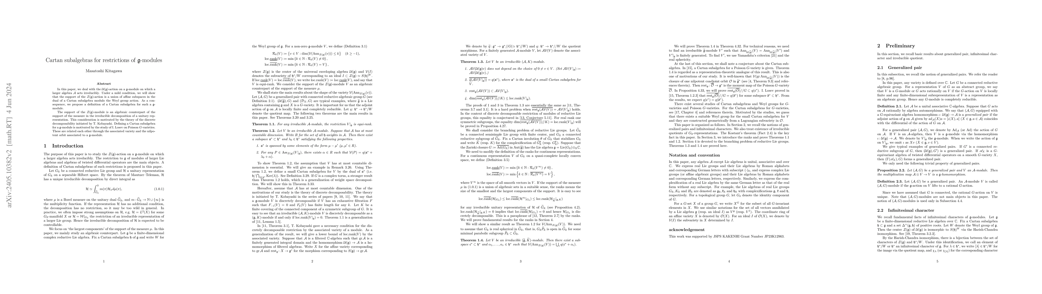 Thumbnail for Cartan subalgebras for restrictions of $\mathfrak{g}$-modules