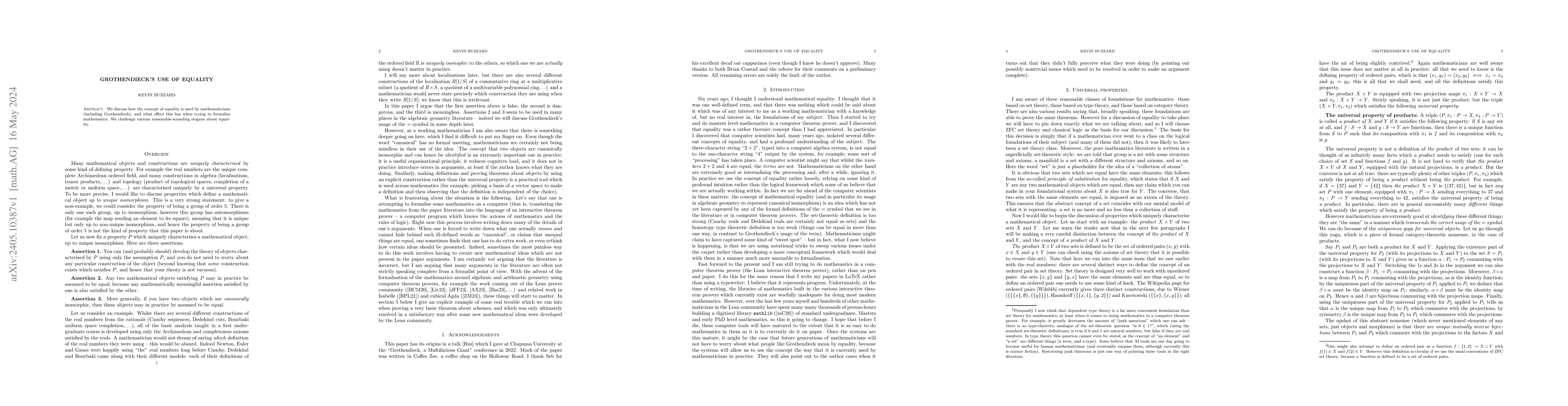 Thumbnail for Grothendieck's use of equality