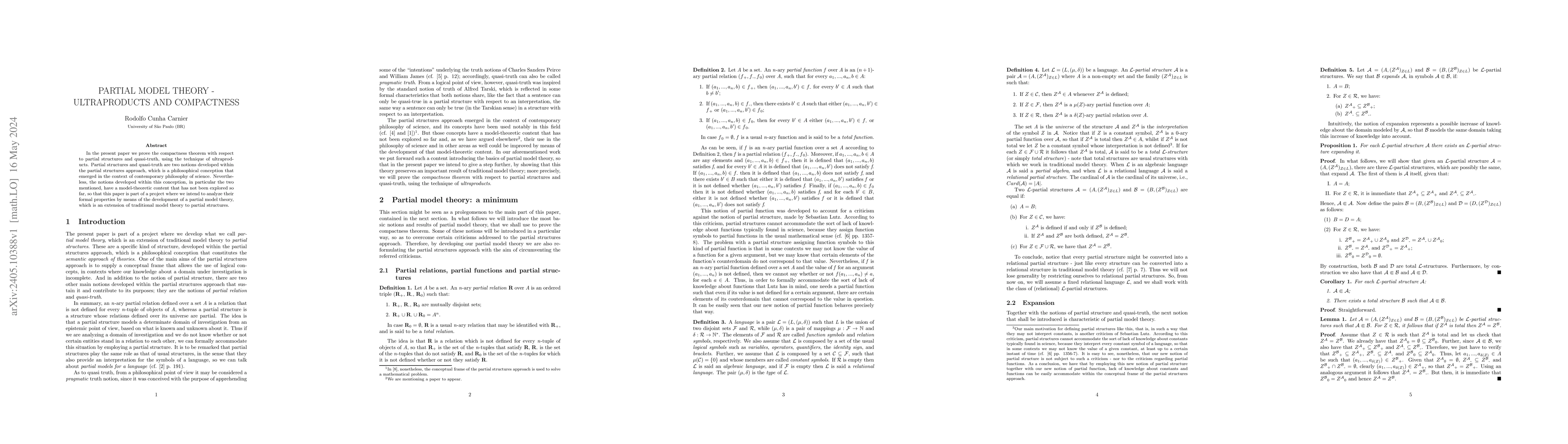 Thumbnail for Partial Model Theory -- Ultraproducts and Compactness