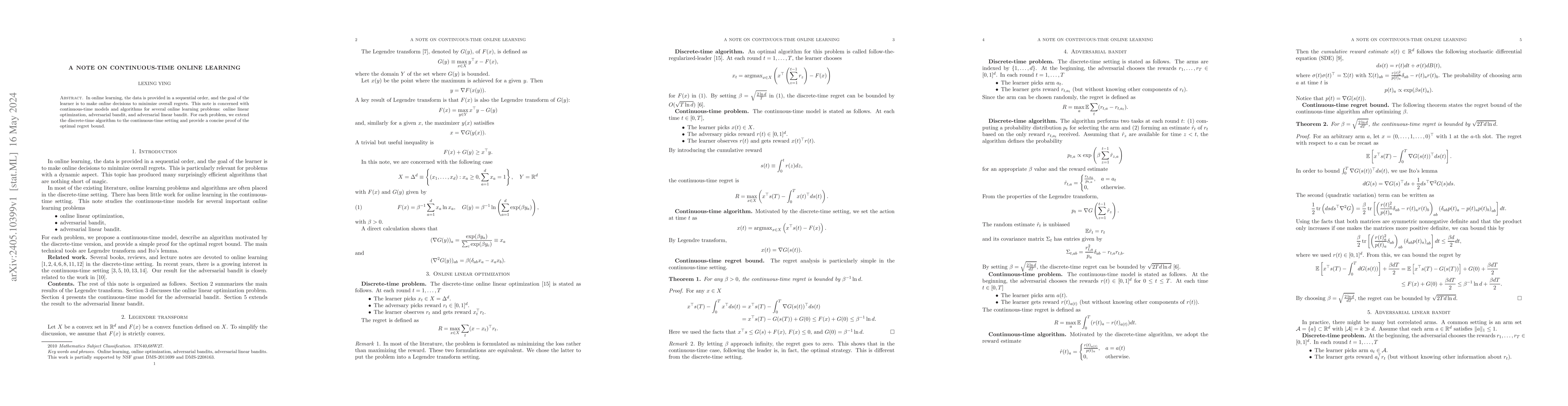 Thumbnail for A note on continuous-time online learning