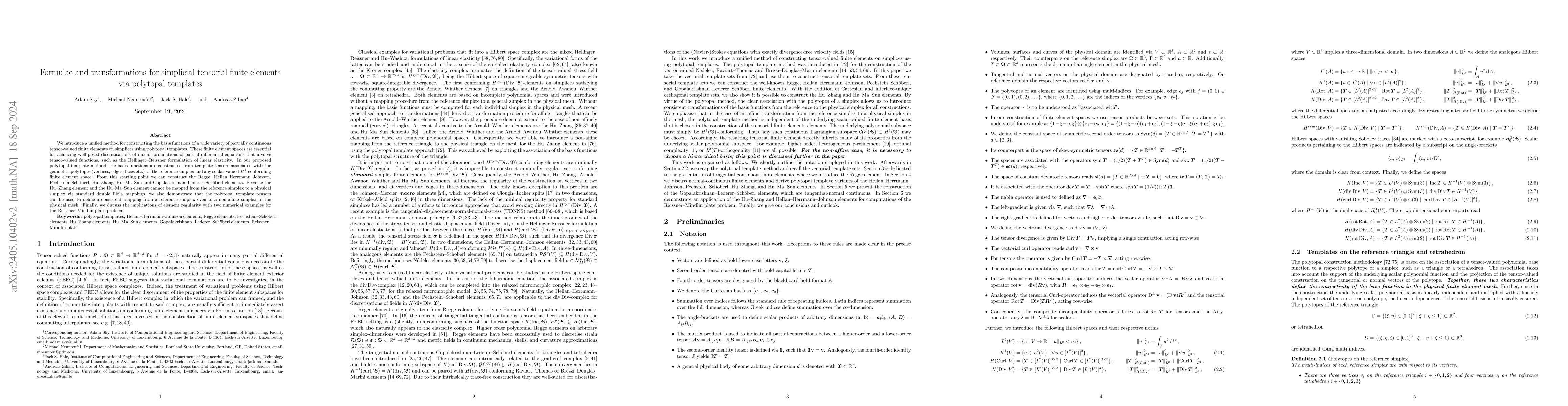 Thumbnail for Formulae and transformations for simplicial tensorial finite elements
  via polytopal templates