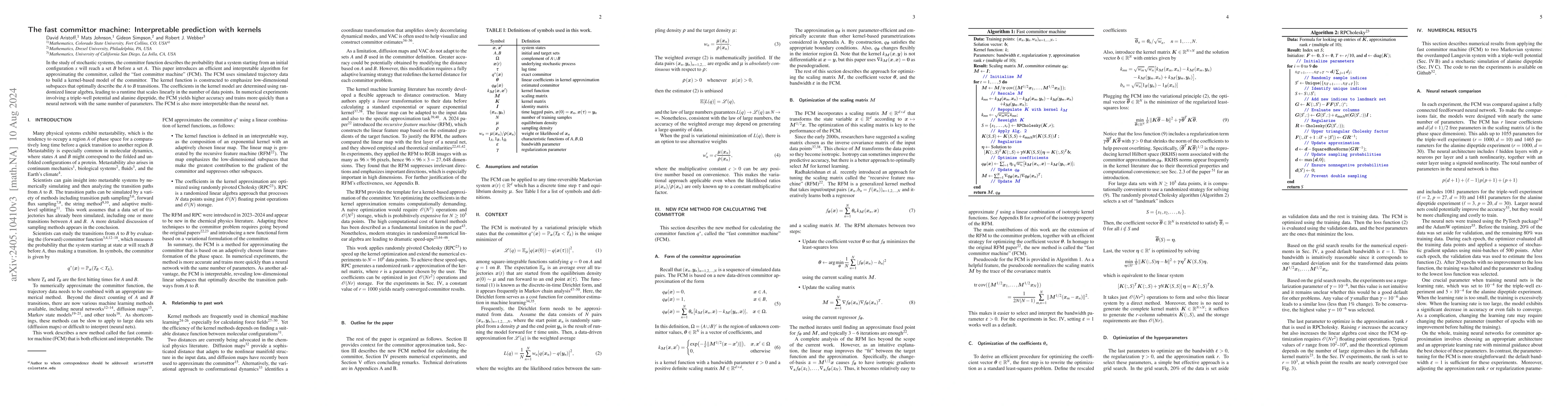 Thumbnail for The fast committor machine: Interpretable prediction with kernels