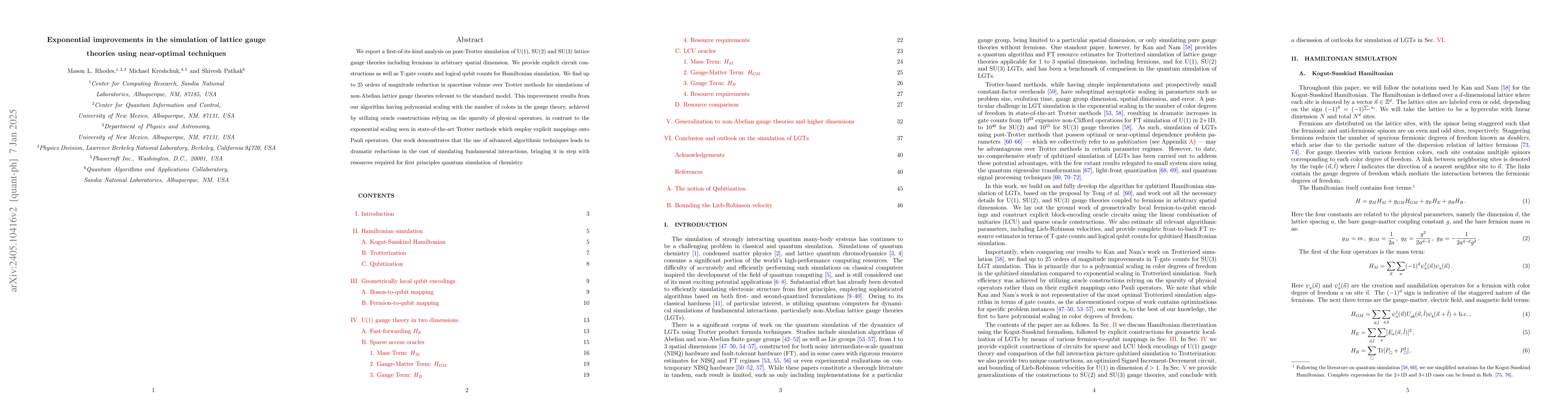 Thumbnail for Exponential improvements in the simulation of lattice gauge theories
  using near-optimal techniques