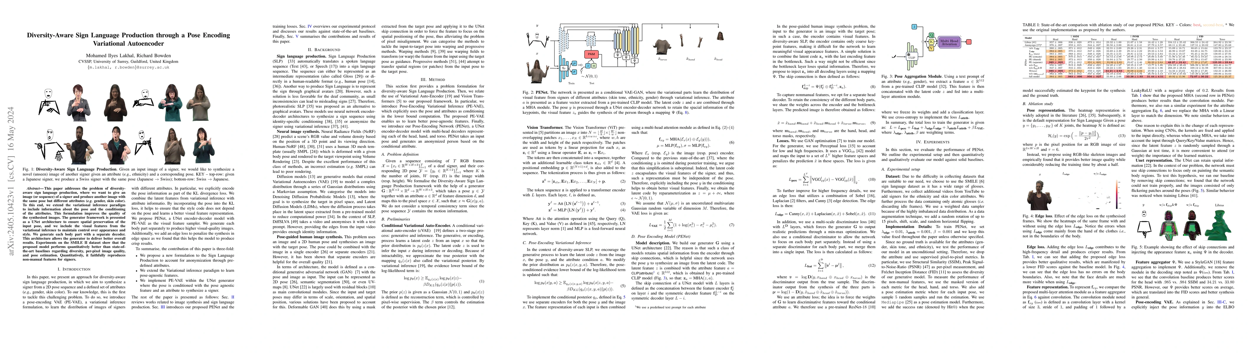 Thumbnail for Diversity-Aware Sign Language Production through a Pose Encoding
  Variational Autoencoder