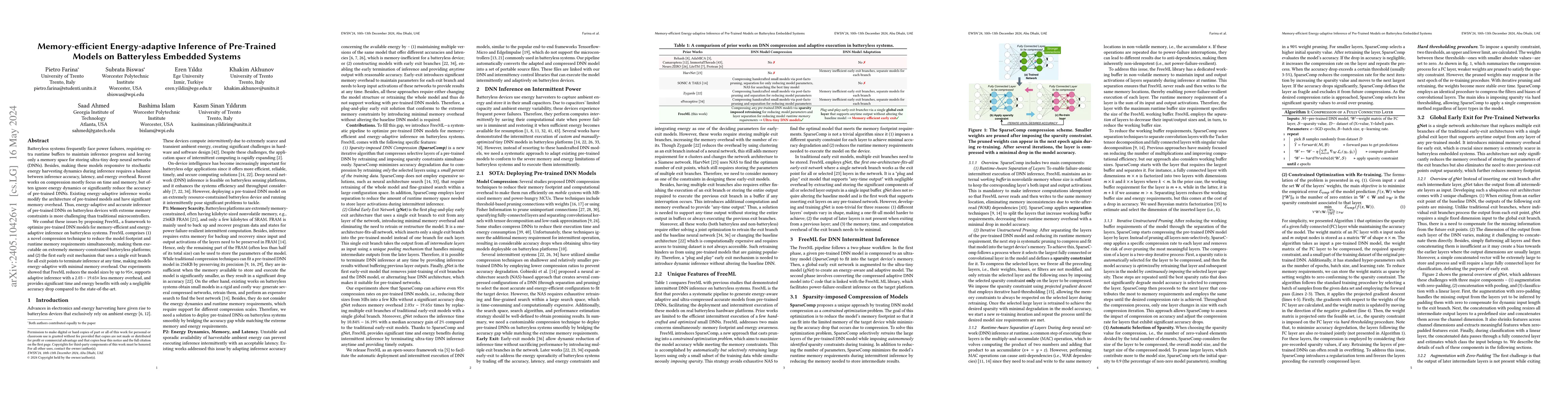 Thumbnail for Memory-efficient Energy-adaptive Inference of Pre-Trained Models on
  Batteryless Embedded Systems