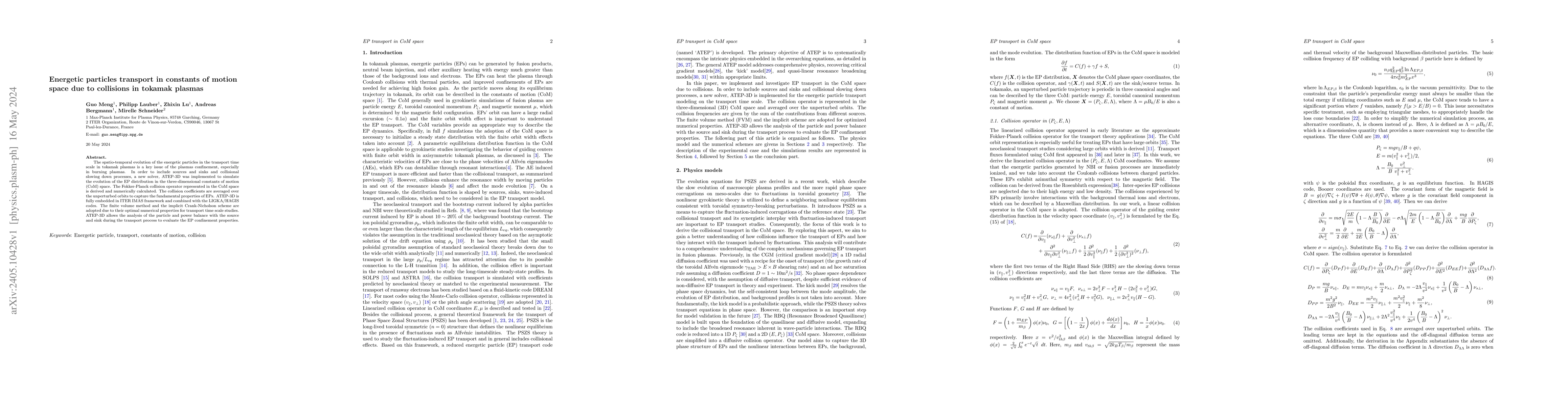 Thumbnail for Energetic particles transport in constants of motion space due to
  collisions in tokamak plasmas