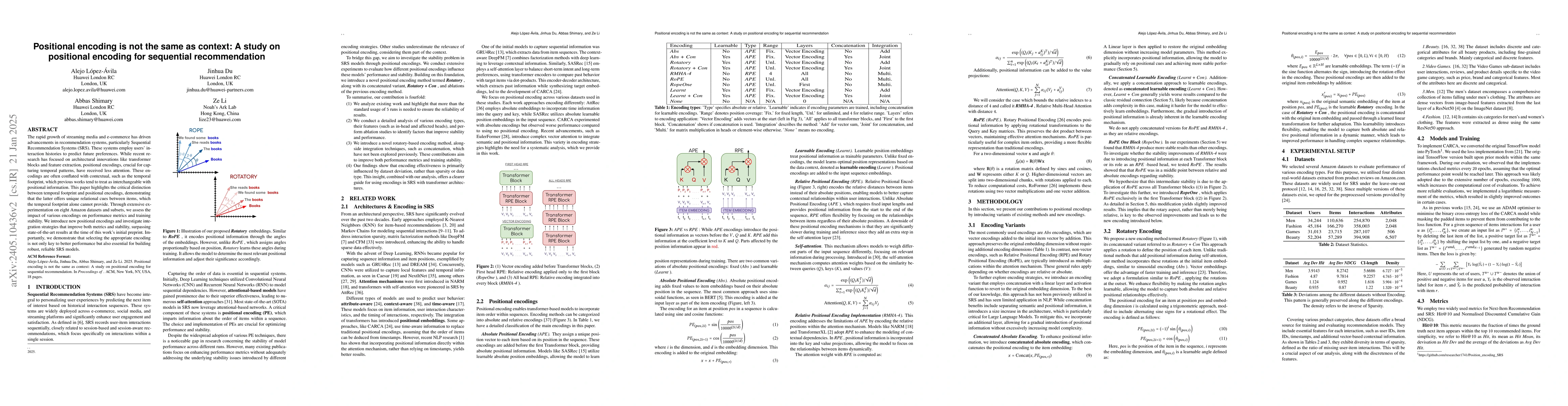 Thumbnail for Positional encoding is not the same as context: A study on positional
  encoding for Sequential recommendation
