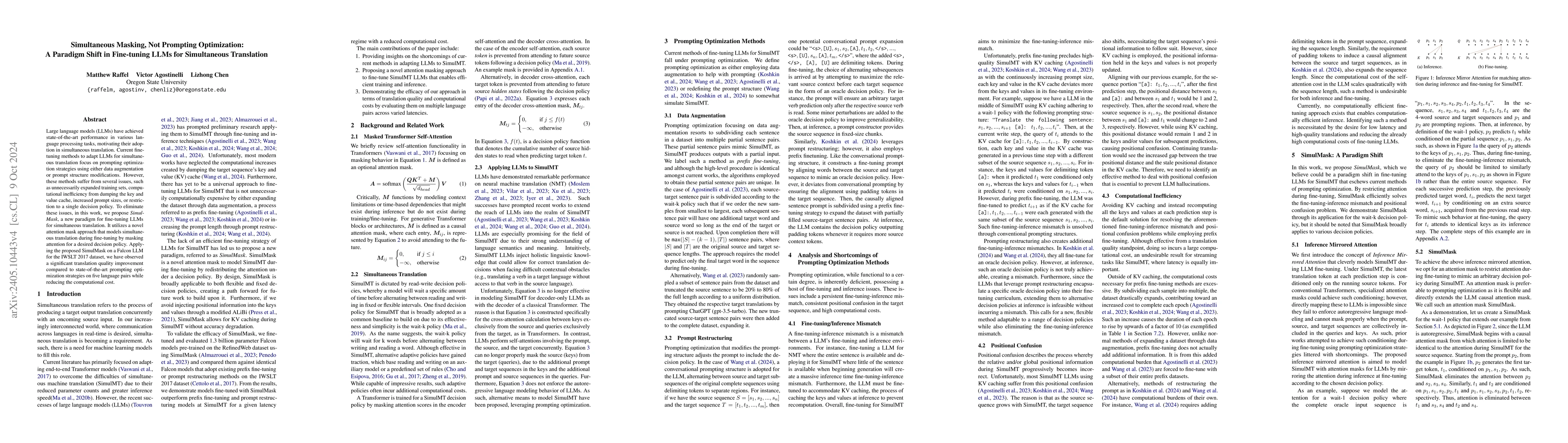 Thumbnail for Simultaneous Masking, Not Prompting Optimization: A Paradigm Shift in
  Fine-tuning LLMs for Simultaneous Translation