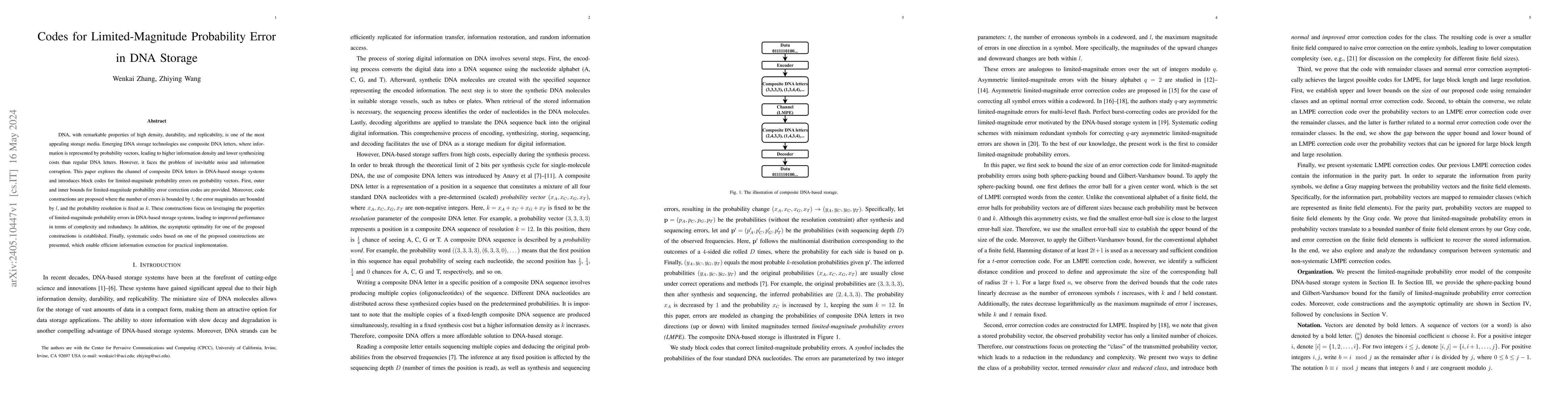 Thumbnail for Codes for Limited-Magnitude Probability Error in DNA Storage