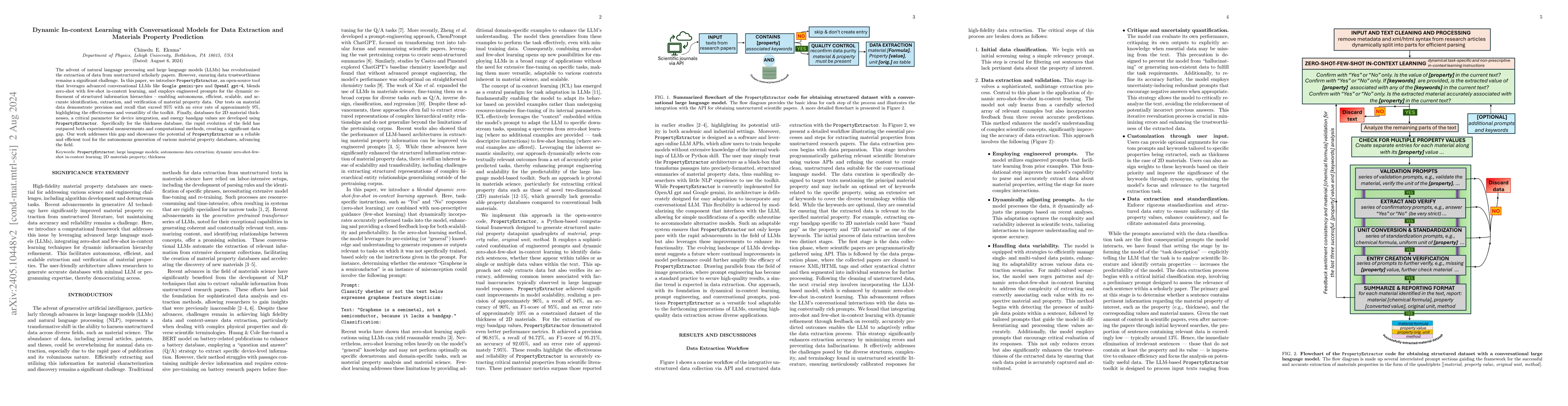 Thumbnail for Dynamic In-context Learning with Conversational Models for Data
  Extraction and Materials Property Prediction