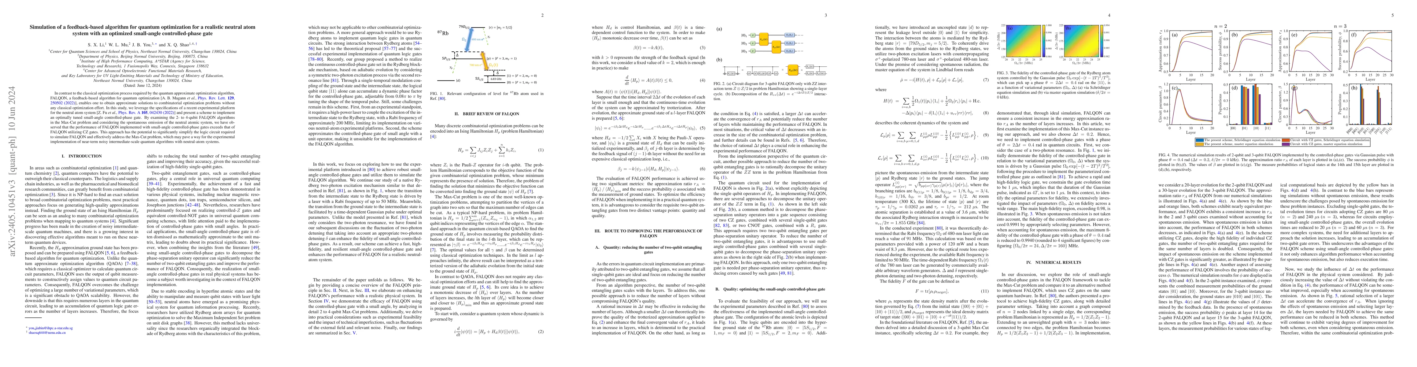 Thumbnail for Simulation of a feedback-based algorithm for quantum optimization for a
  realistic neutral atom system with an optimized small-angle controlled-phase
  gate