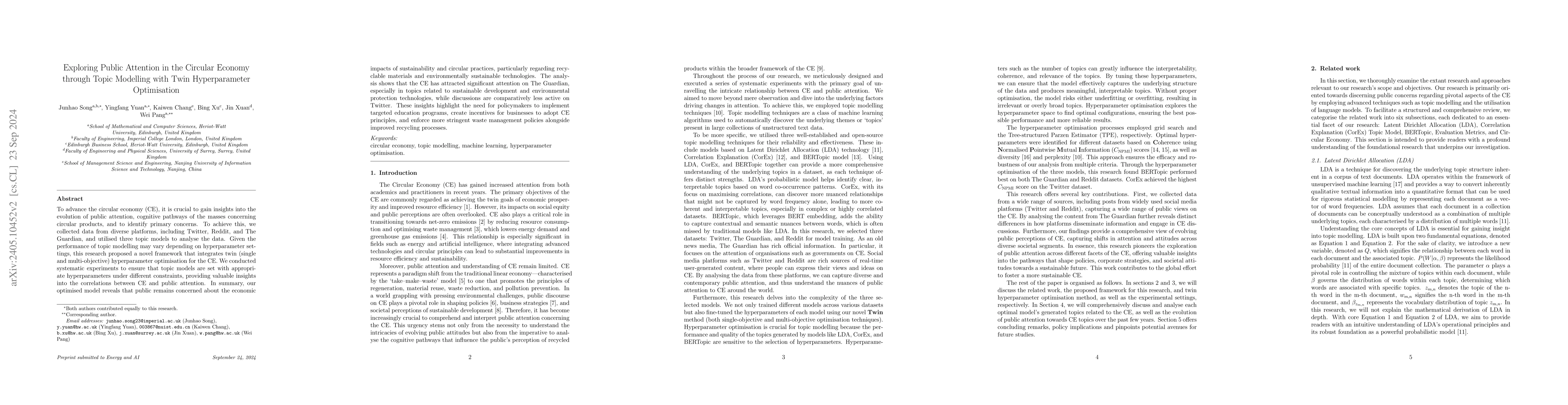 Thumbnail for Navigating Public Sentiment in the Circular Economy through Topic
  Modelling and Hyperparameter Optimisation