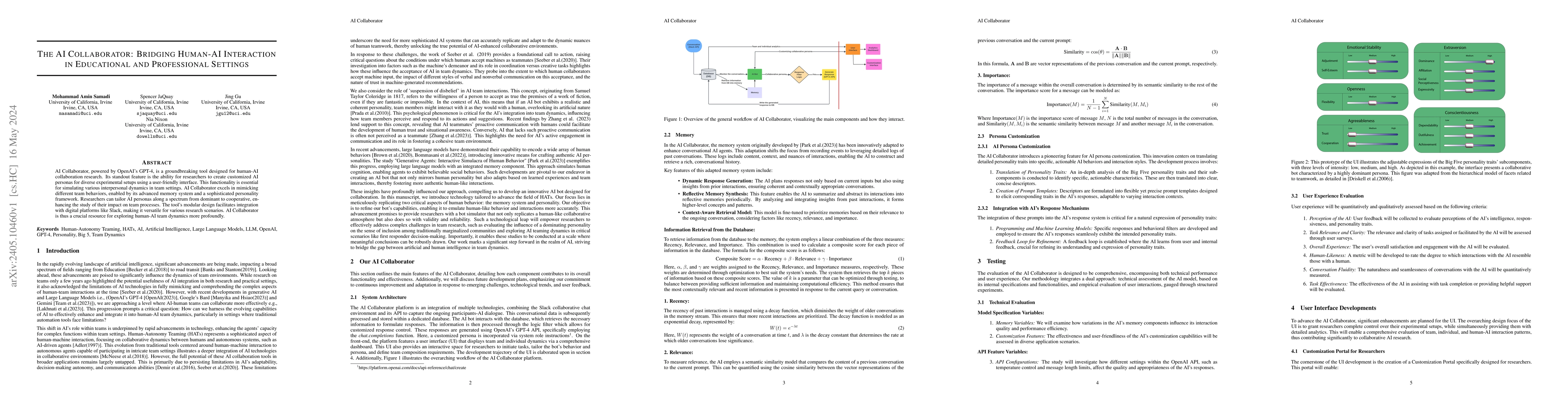 Thumbnail for The AI Collaborator: Bridging Human-AI Interaction in Educational and
  Professional Settings