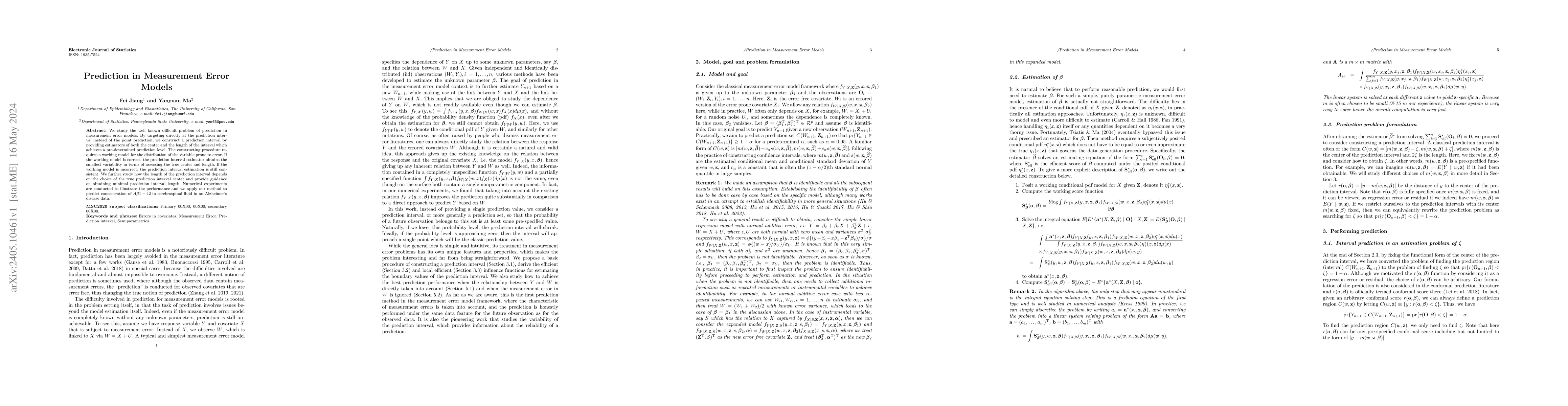 Thumbnail for Prediction in Measurement Error Models