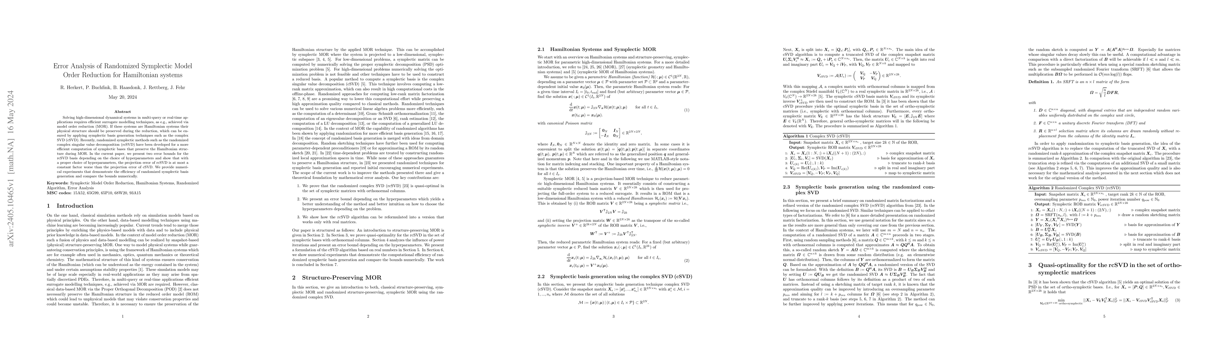 Thumbnail for Error Analysis of Randomized Symplectic Model Order Reduction for
  Hamiltonian systems