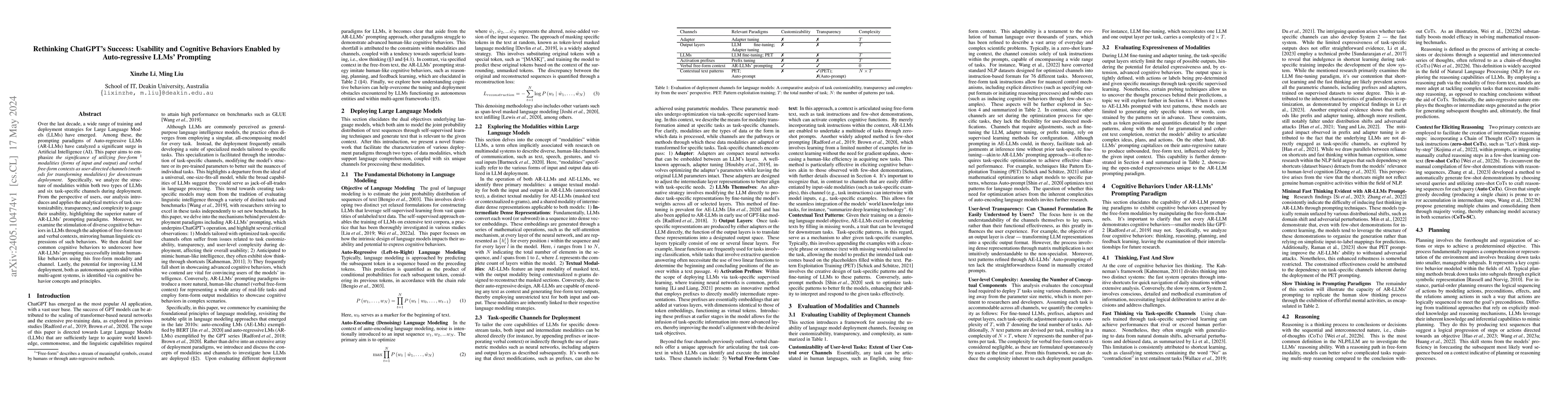 Thumbnail for Rethinking ChatGPT's Success: Usability and Cognitive Behaviors Enabled
  by Auto-regressive LLMs' Prompting
