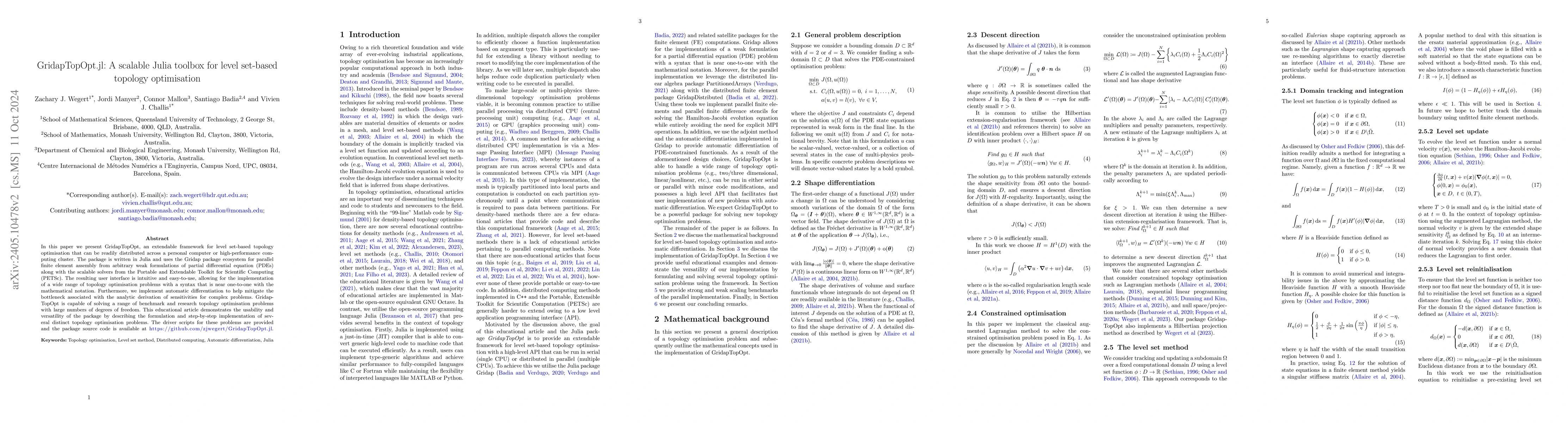 Thumbnail for GridapTopOpt.jl: A scalable Julia toolbox for level set-based topology
  optimisation