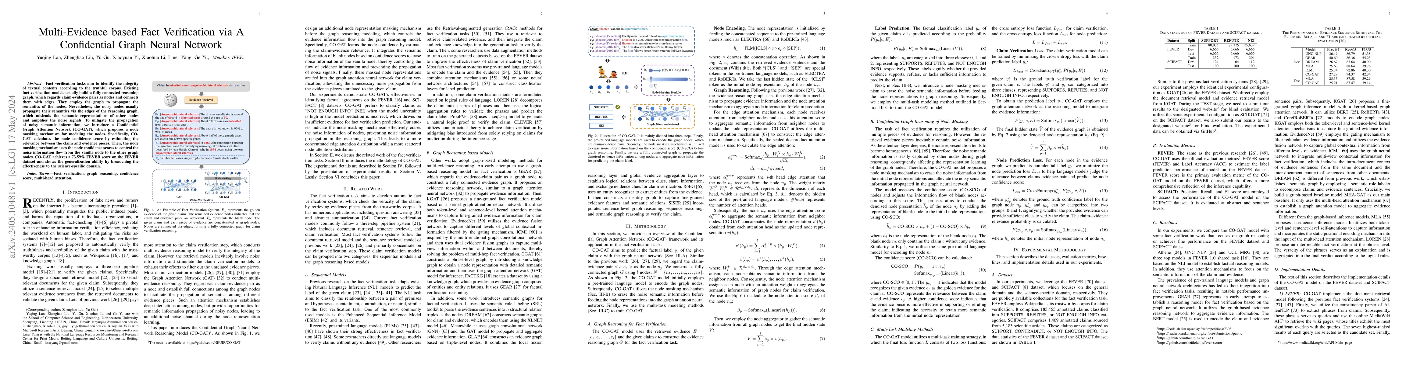 Thumbnail for Multi-Evidence based Fact Verification via A Confidential Graph Neural
  Network