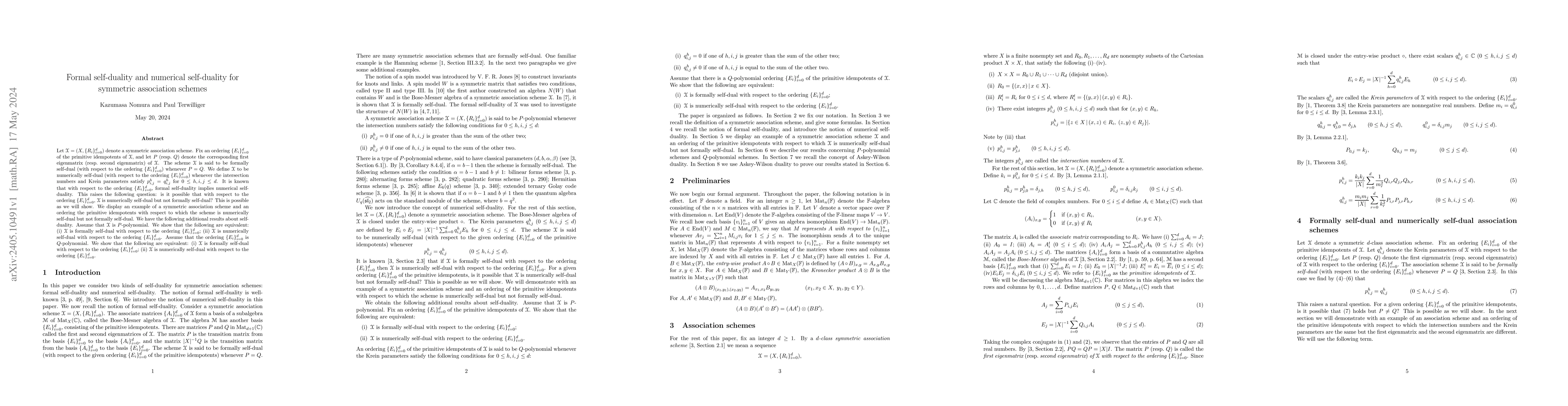 Thumbnail for Formal self-duality and numerical self-duality for symmetric association
  schemes
