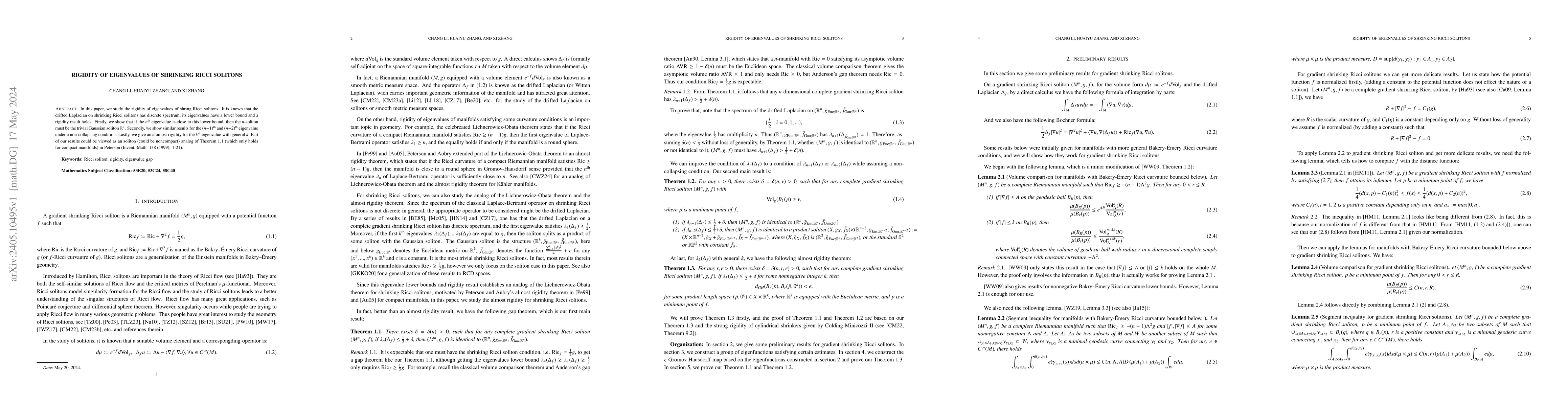 Thumbnail for Rigidity of eigenvalues of shrinking Ricci solitons