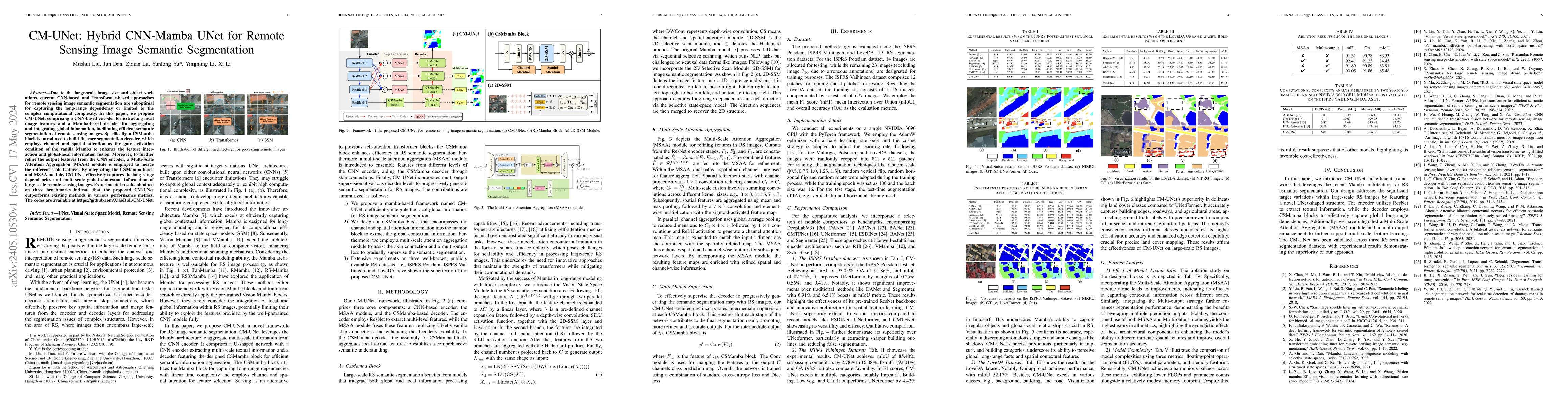 Thumbnail for CM-UNet: Hybrid CNN-Mamba UNet for Remote Sensing Image Semantic
  Segmentation