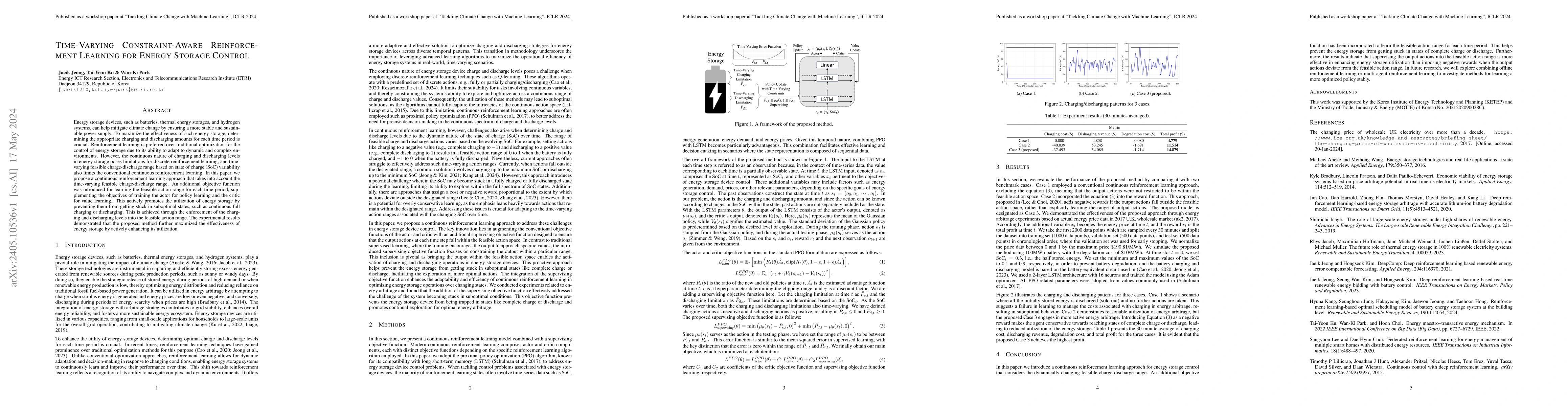 Thumbnail for Time-Varying Constraint-Aware Reinforcement Learning for Energy Storage
  Control