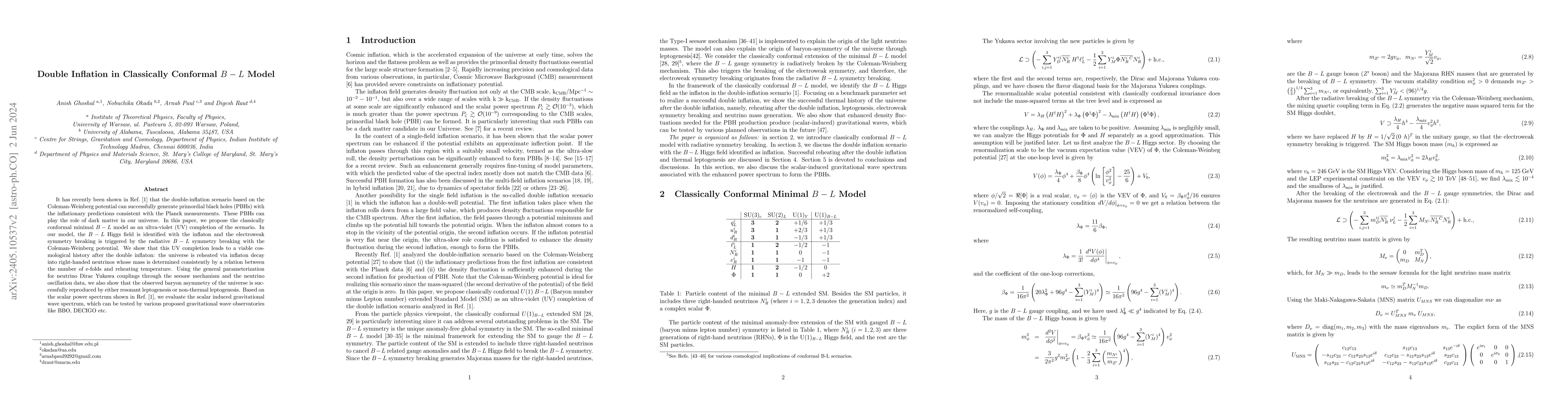 Thumbnail for Double Inflation in Classically Conformal $B-L$ Model