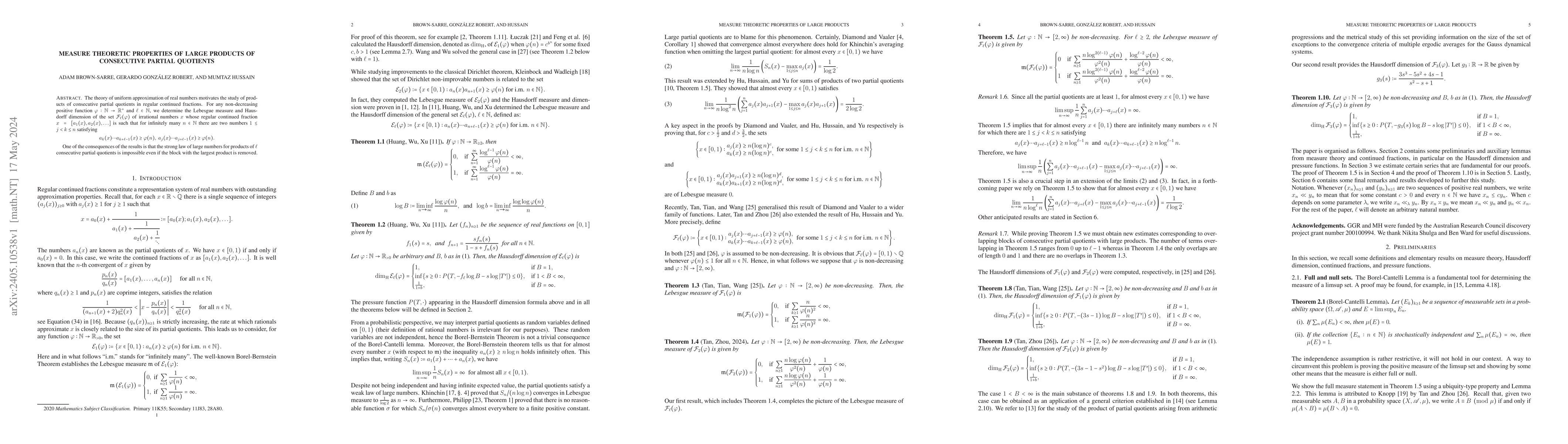Thumbnail for Measure theoretic properties of large products of consecutive partial
  quotients