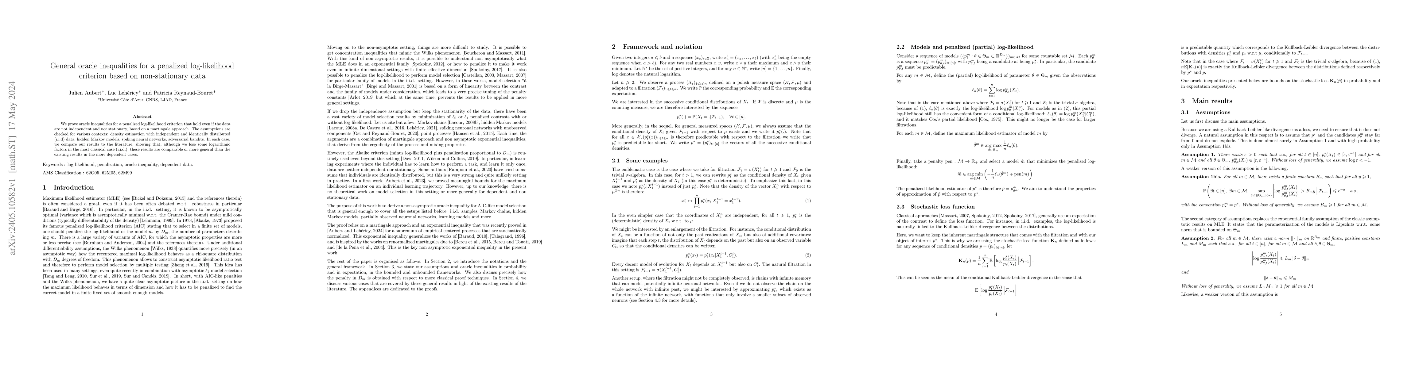 Thumbnail for General oracle inequalities for a penalized log-likelihood criterion
  based on non-stationary data