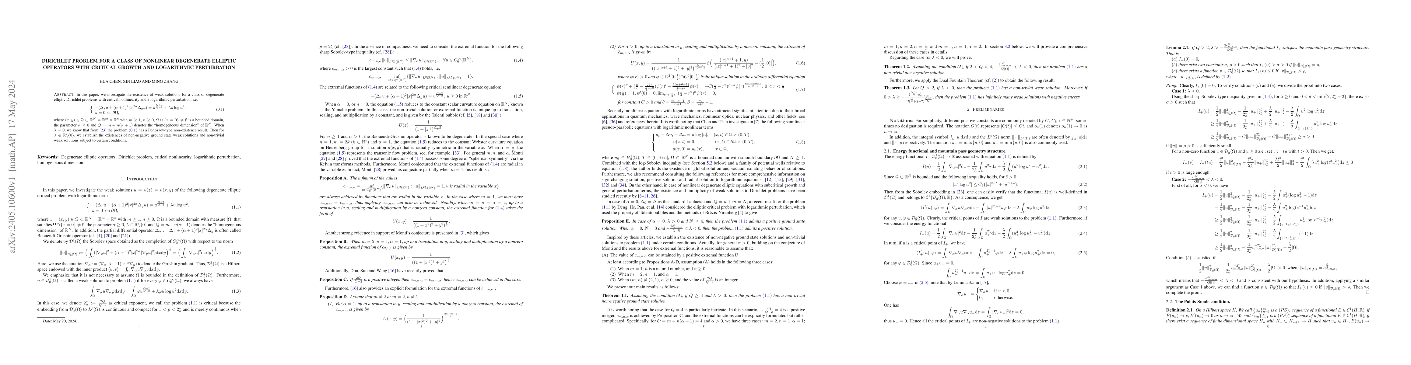 Thumbnail for Dirichlet problem for a class of nonlinear degenerate elliptic operators
  with critical growth and logarithmic perturbation