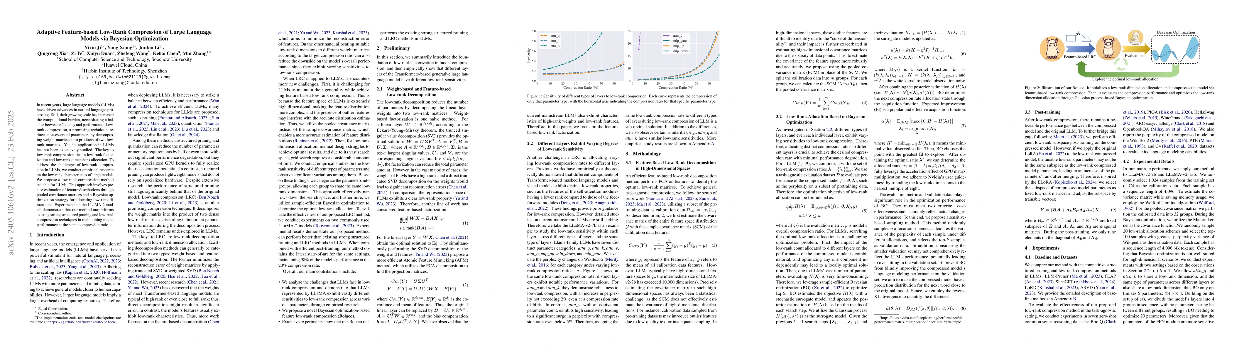 Thumbnail for Feature-based Low-Rank Compression of Large Language Models via Bayesian
  Optimization