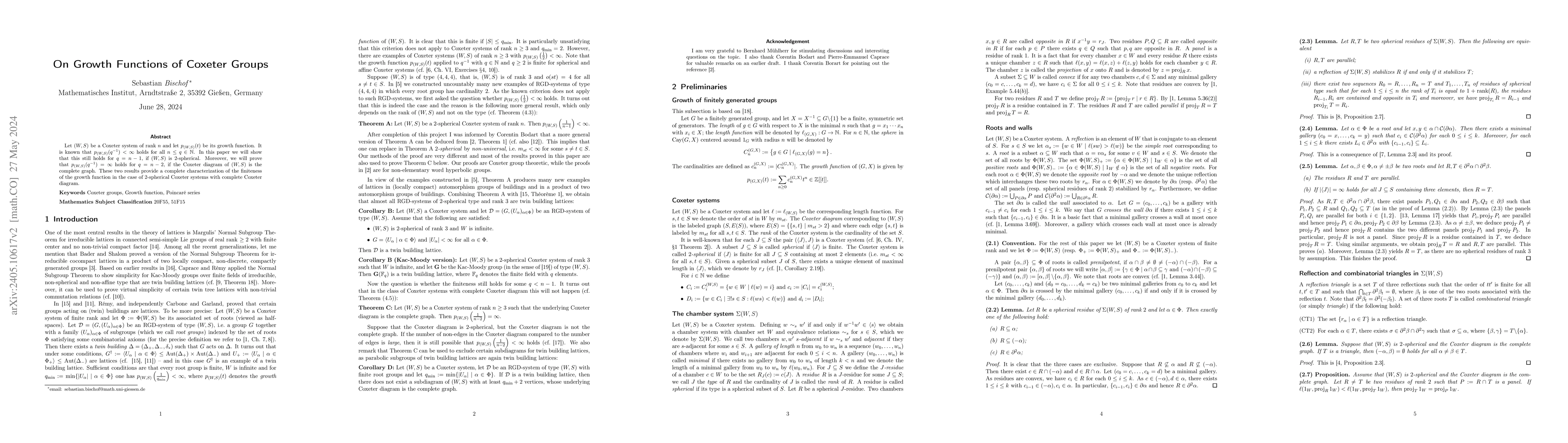 Thumbnail for On Growth Functions of Coxeter Groups